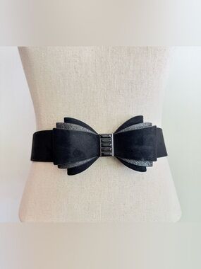 Torrid Plus Size Black Glitter Bow Stretch Belt Evening Goth Dark Coquette Sz 0